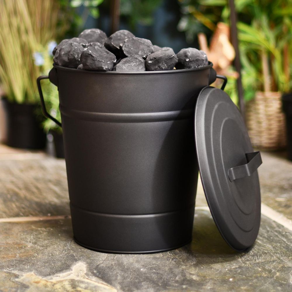 Black Fireside Kindling or Ash Bucket with Lid Black Country Metalworks