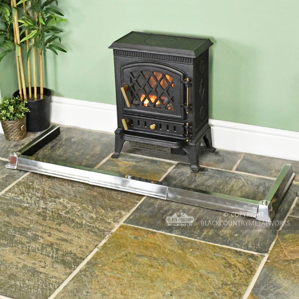 "Aldby Park" Bright Chrome Adjustable Hearth Fender Black Country