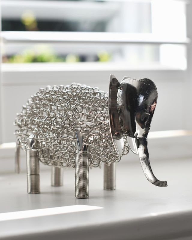 Metallic Elephant Machine 'Rhea' the Recycled Metal Elephant - Silver | Black Country Metalworks
