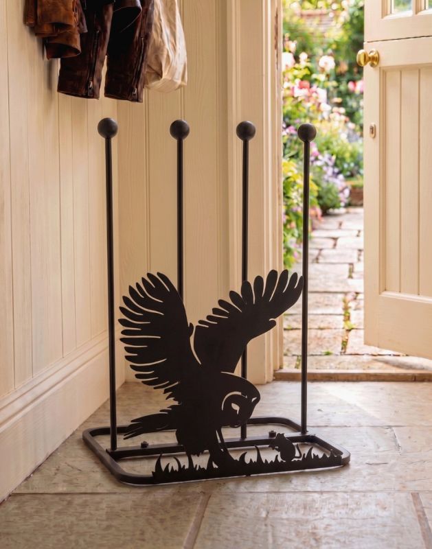Crows Bustle Racks Steel 'Barn Owl & Mouse' Double Boot Rack | Black Country Metalworks