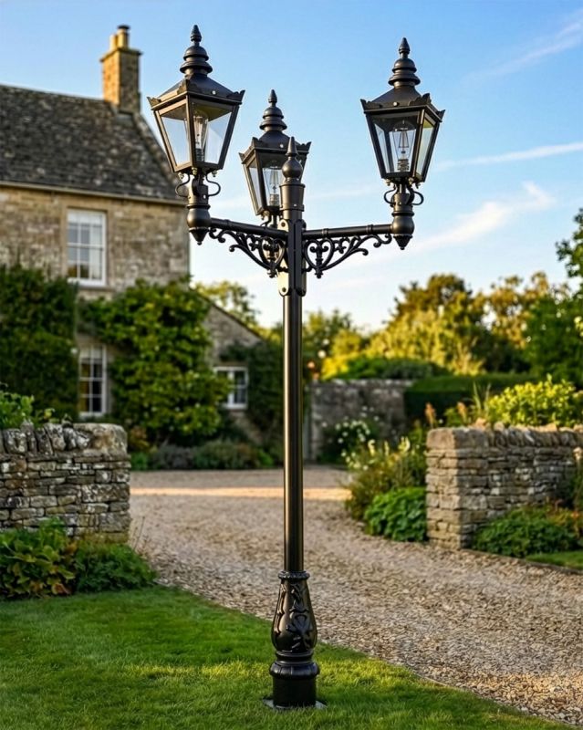 Triple Headed Harrogate Lamp Post Set - 2m | Black Country Metalworks