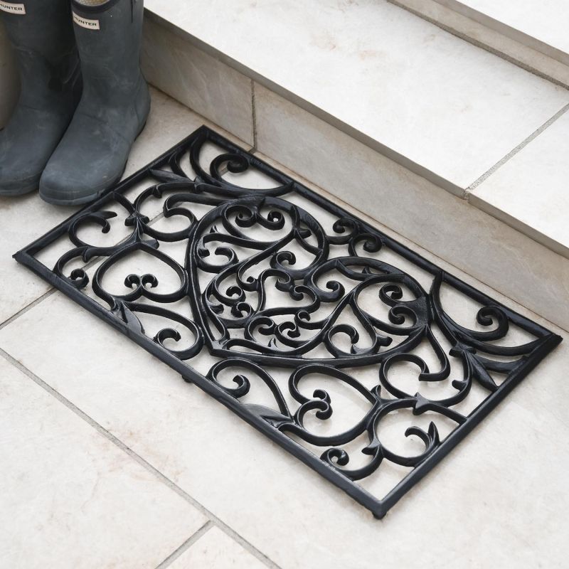"Hammer Hill" Black Cast Iron Door Mat With Arched Edge Black Country