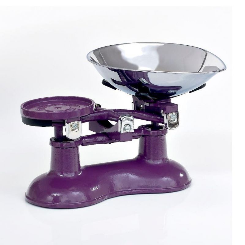 Purple Cast Iron Kitchen Scales With Chrome Bowl | Black Country Metalworks