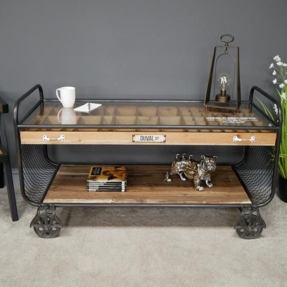 Industrial Metal and Fir Wood Storage Unit