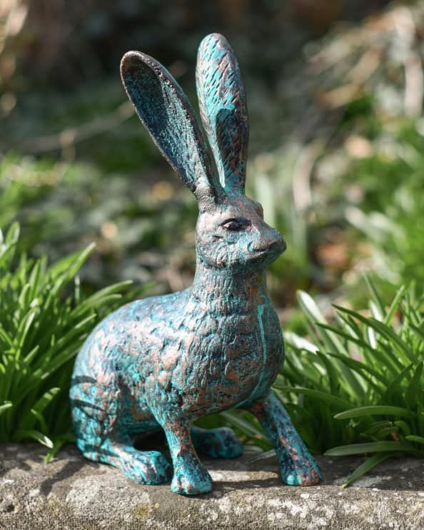Verdigris Cast Aluminium 'Clover' The Sitting Rabbit Garden Sculpture ...