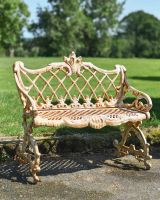 "Izora" Rustic Champagne Victorian Cast Iron Garden Bench