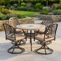 Intricate Bronze "Tredian" Four Seat Mosaic Table and Chair Set digital illustration