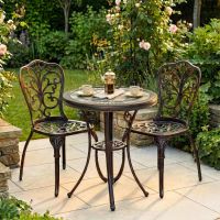 The "Charlotte" 2-Seater Outdoor Mosaic Bistro Set - Antique Bronze Digital Illustration Dressed table