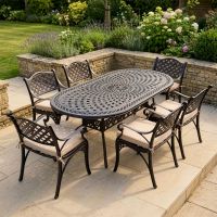 The "Valeriana" 6-Seater Outdoor Dining Set - Antique Copper Digital Illustration