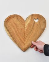 Scale image of natural wood heart shaped serving platter
