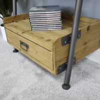 Close up of wrought iron and wooden drawer 