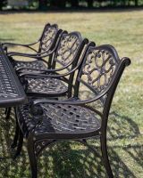 The "Verona " 8-Seater Luxury Garden Dining Set - Antique Copper Dressed Table Chair Arm Close Up
