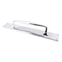425mm Swelled Grip Door Handle with Backplate in Polished Chrome on a White Background 