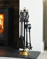 "Dudley" Polished Brass & Black Iron Fireside Companion Set - 45cm Digital illustration