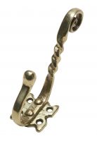 6" Antique Cast Brass Ornate Twisted Hat or Coat Hook With Monkey Tail End