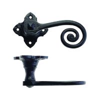 Curly Tail Lever on Square Rose Black Iron Curly Tail Lever on Square Rose Black Iron