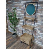 Freestanding Shelving Unit with Mirror in Situ Freestanding Shelving Unit with Mirror in Situ