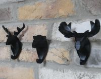 Set of Three Black Animal Coat Hooks