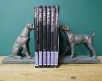 Metal Dog Book Ends in Use