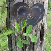 7" Iron Initial Heart in Situ on a Tree