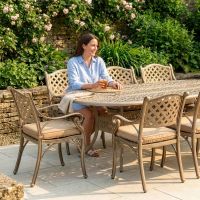 8-Seater Garden Dining Set Digital Illustration Chair close up table close up Dressed table woman for scale
