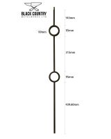 Set of 2 Matte Black "Due Cerchi" and "Enfield" Steel Stair Spindles Dimensions