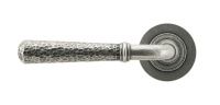 Pewter Hammered Lever Door Handle on Rose Full View