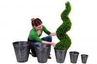 “New Moon Lodge” contemporary aluminium planters finished in “moonlight” colour wash