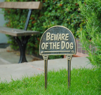 Solid brass & black Beware of the dog - lawn sign