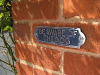Brass "Be Aware Of The Dog" Information Sign - Bright Chrome Brass "Be Aware Of The Dog" Information Sign - Bright Chrome