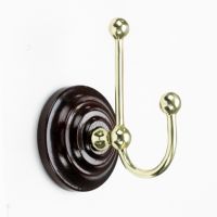 Polished Brass Hook on wooden backplate