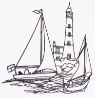 “Alderney Coast” Lighthouse and ship coming into dock wall art