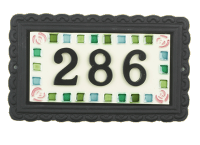 "Rose Mosaic" Large Black Iron & Ceramic House Sign