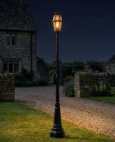 "Atlas" Traditional Black Garden Lamp Post - 2.9m digital illustration at night