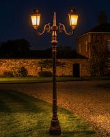 "Autumnhall" Double Headed Antique Red Traditional Lamp Post - 2.6m digital illustration at night