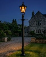 "Concordia" Lamp Post & Hexagonal Lantern - Black 3.2m digital illustration at night