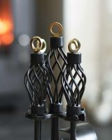 Close-Up of "Dudley" Polished Brass & Black Iron Fireside Companion Set - 45cm Close-Up of "Dudley" Polished Brass & Black Iron Fireside Companion Set - 45cm