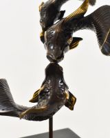 "Duelling Currents" Koi Ornament in Cast Brass close up image front on