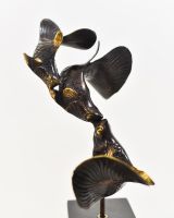 "Duelling Currents" Koi Ornament in Cast Brass close up image