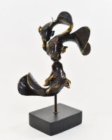 "Duelling Currents" Koi Ornament in Cast Brass angled view