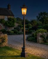 "Kenwell" Black Ornate Lamp Post - 2 digital illustration at night