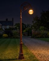 "Lady Arabella" Antique Red Ornate Cast Iron Globe Lamp Post 2.5m digital illustration at night
