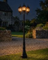 "Lady Blakemore" Triple-Headed Globe Lamp Post - 2.57m digital illustration at night