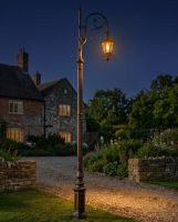 "Lady Claudette" Deluxe Antique Copper Ornate Cast Iron Swan Neck Lamp Post 3.5m digital illustration at night