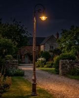 "Lady Harmonia" Copper Finish Ornate Victorian Cast Iron Lamp Post 3.5m digital illustration at night