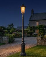 "Longthorpe" Black Traditional Lamp Post - 2.6m digital illustration at night