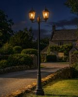 "Lord Dartmoor" Double-Headed Victorian Lamp Post - 2.69m digital illustration at night