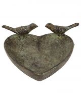"Lovebirds" Heart-Shaped Bird Bath in a Rustic Verdigris Finish