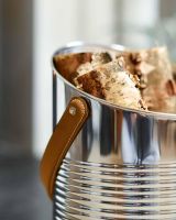 Close-Up of "Mckinley Lodge" Angled Stainless Log and Coal Hod with Logs Close-Up of "Mckinley Lodge" Angled Stainless Log and Coal Hod with Logs