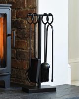 "Middleton" Small Black Cast Iron Companion Set in Situ by a Fireplace Digital Illustration